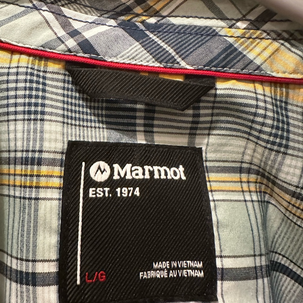 Marmot Men's Yellow and Blue Plaid Shirt